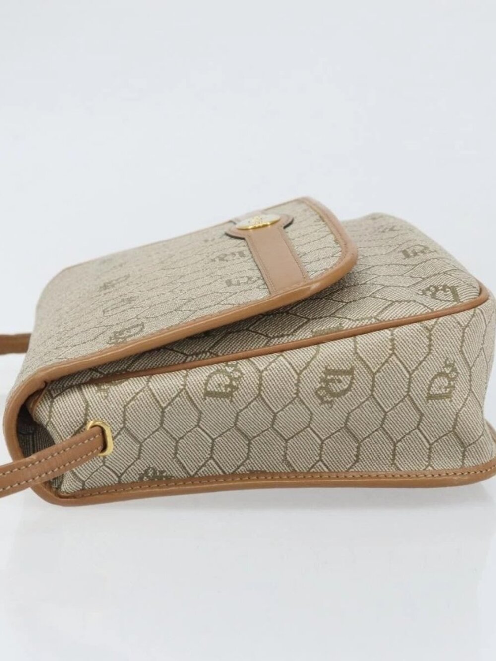 Christian Dior Honeycomb Canvas Shoulder Bag PVC Beige Gold Auth ka2352 - Picture 5 of 15